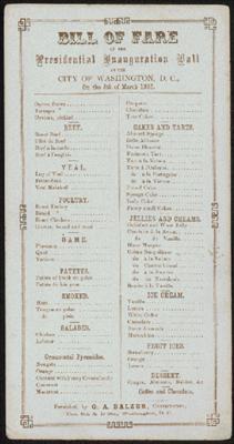 Inauguration Dinner Menu 1865